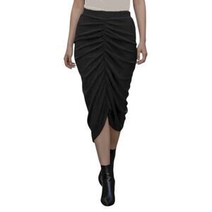 NWT HALARA Ruched Navy Blue Metallic Shimmering Tulip Skirt Size Large